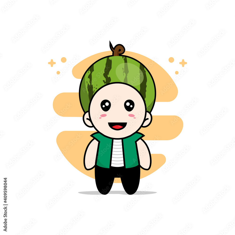 Cute men character wearing watermelon costume. Cute men character wearing watermelon costume.