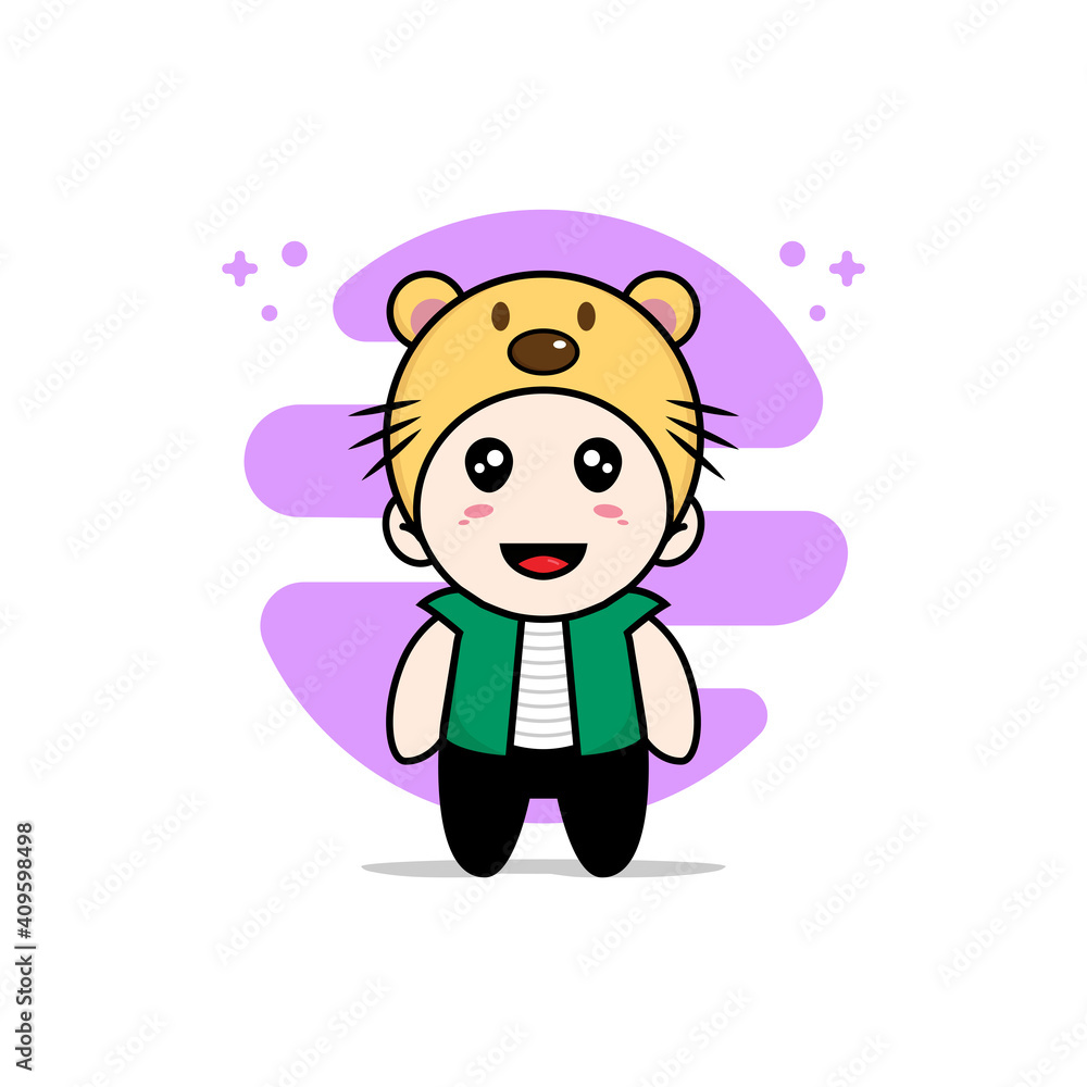 Cute men character wearing beaver costume.