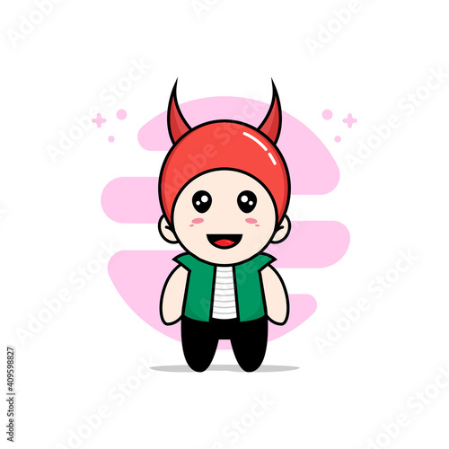 Cute men character wearing devil costume.