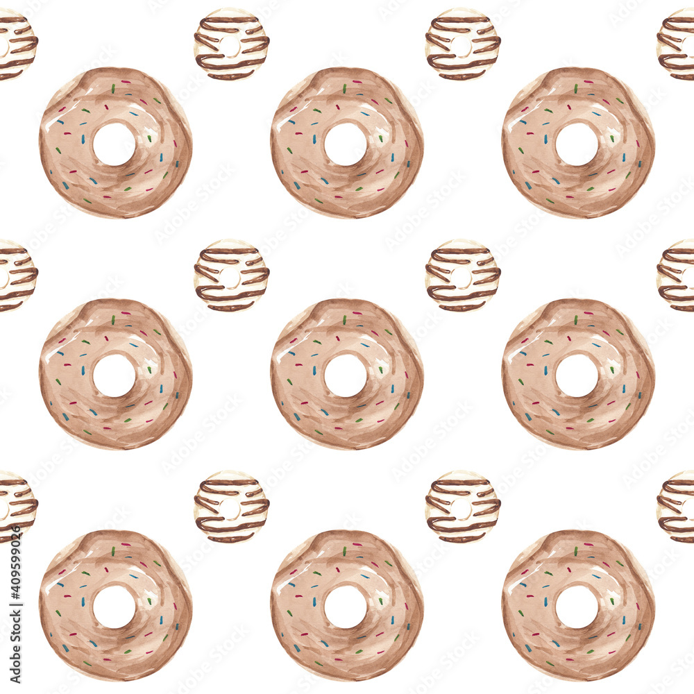 Fototapeta premium watercolor donuts seamless pattern 