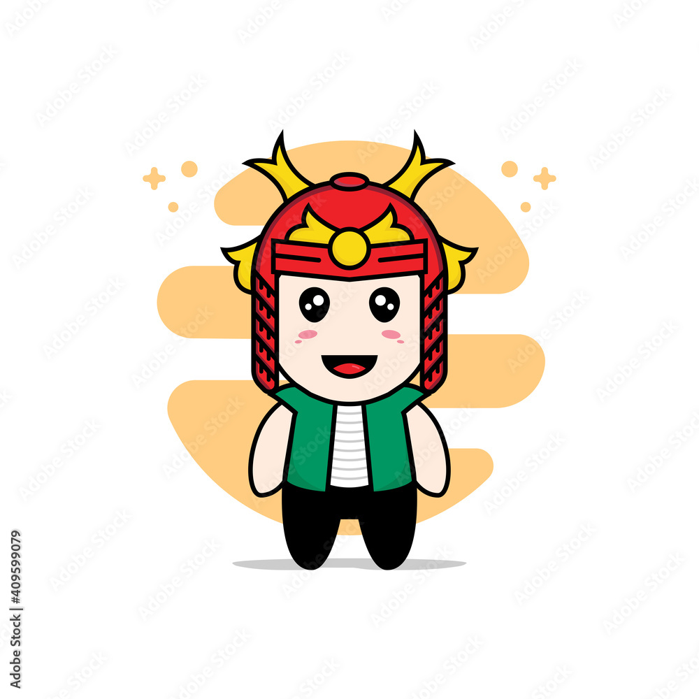 Cute men character design wearing samurai helmet costume. Cute men character design wearing samurai helmet costume.