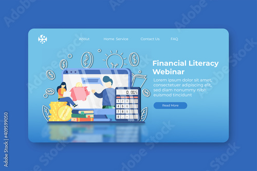 Modern flat design vector illustration. Financial Literacy Webinar Landing Page and Web Banner Template. Financial Education, Accounting, e business school, Saving Money.