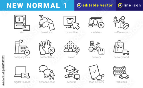 new normal 1, elements of new normality icon set. Outline Style. vector editable icons