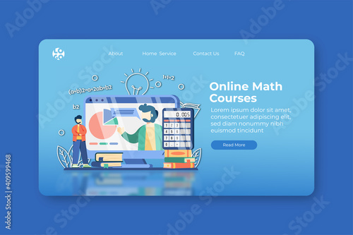 Modern flat design vector illustration. Online Math Courses Landing Page and Web Banner Template. Online Education, digital training, E-Learning, Distance Education, Home Schooling,Webinar.