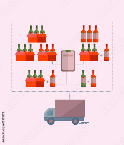 alcohol drinks ordering infographics, for graphic and web design, beverages logistics and delivery