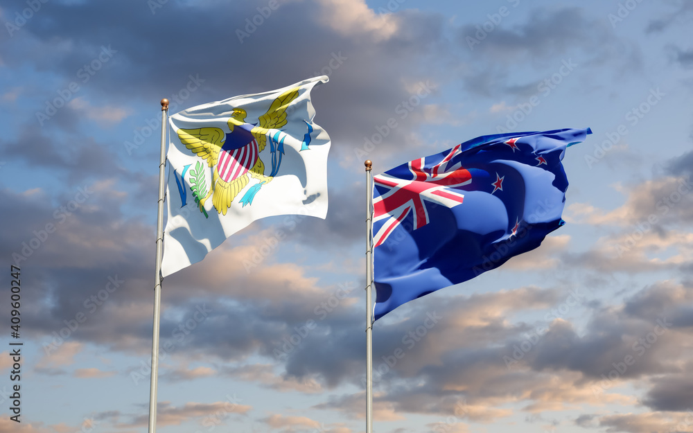 Flags of United States Virgin Islands and New Zealand.
