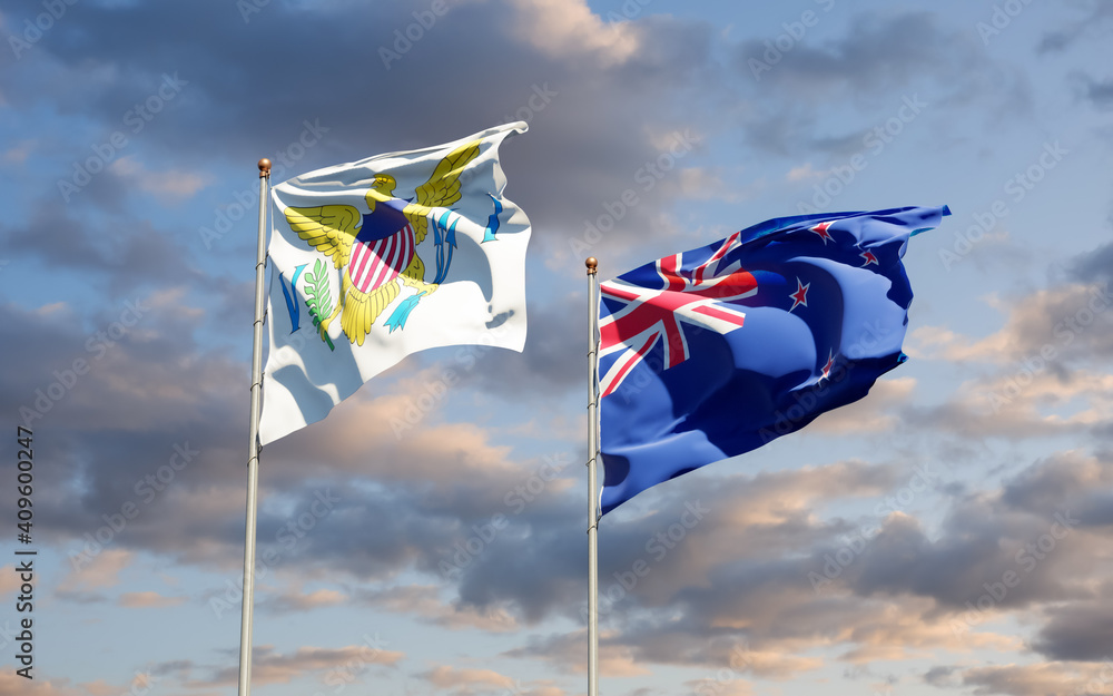 Flags of United States Virgin Islands and New Zealand. Flags of United States Virgin Islands and New Zealand.