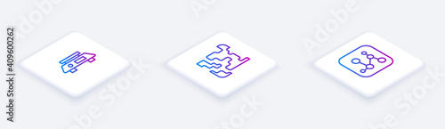 Set Isometric line Electronic scales, Gaseous and Chemical formula. White square button. Vector.