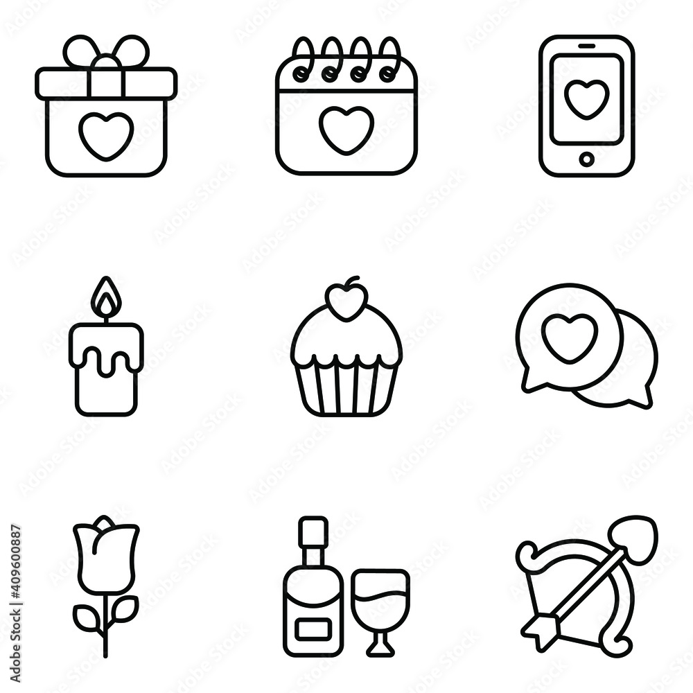 valentine day vector line icons set, modern vector smooth style, using for web or mobile applications valentine day vector line icons set, modern vector smooth style, using for web or mobile applications