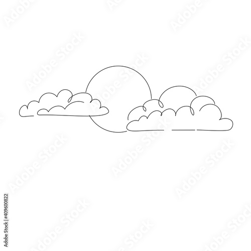 Curving sky line art drawing style. Minimalist black linear sketch clouds. Vector illustration