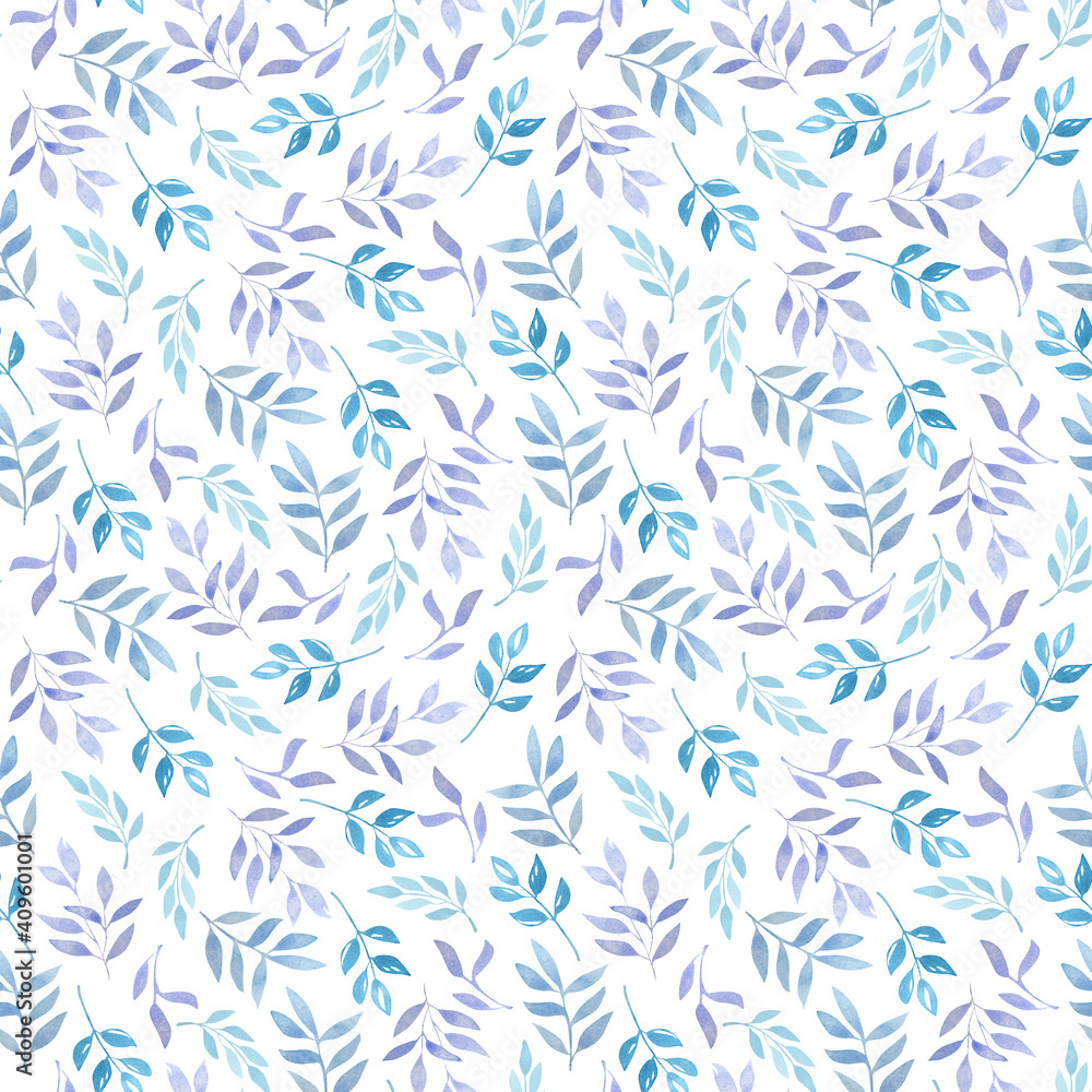 Delicate seamless pattern with watercolor blue twigs on a white background. A simple, cute print with blue and lilac leaves is perfect for fabrics, scrapbooking and postcards.
Delicate seamless pattern with watercolor blue twigs on a white background. A simple, cute print with blue and lilac leaves is perfect for fabrics, scrapbooking and postcards.