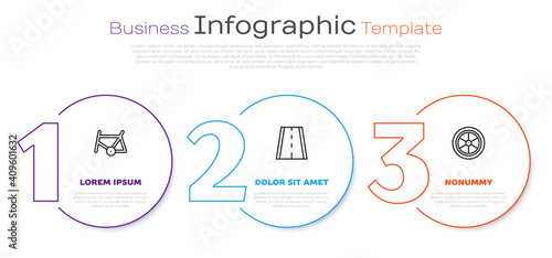 Set line Bicycle frame, lane and wheel. Business infographic template. Vector.