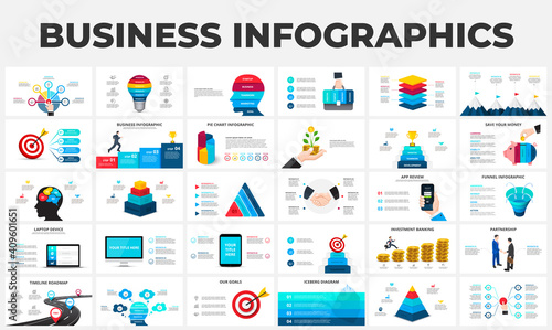 Big set of infographic elements. Can be used for steps, business processes, workflow, diagram, flowchart concept and timeline. Data visualization vector design template