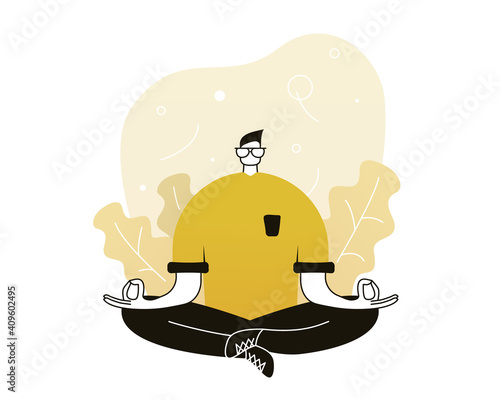 A man is meditating. Deep meditation. Vector illustration for telework, remote working and freelancing, business, start up, social media and blog
