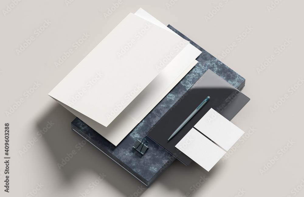 Corporate identity stationery mock up isolated on modern style background. Mock up for branding identity. 3D illustration Corporate identity stationery mock up isolated on modern style background. Mock up for branding identity. 3D illustration