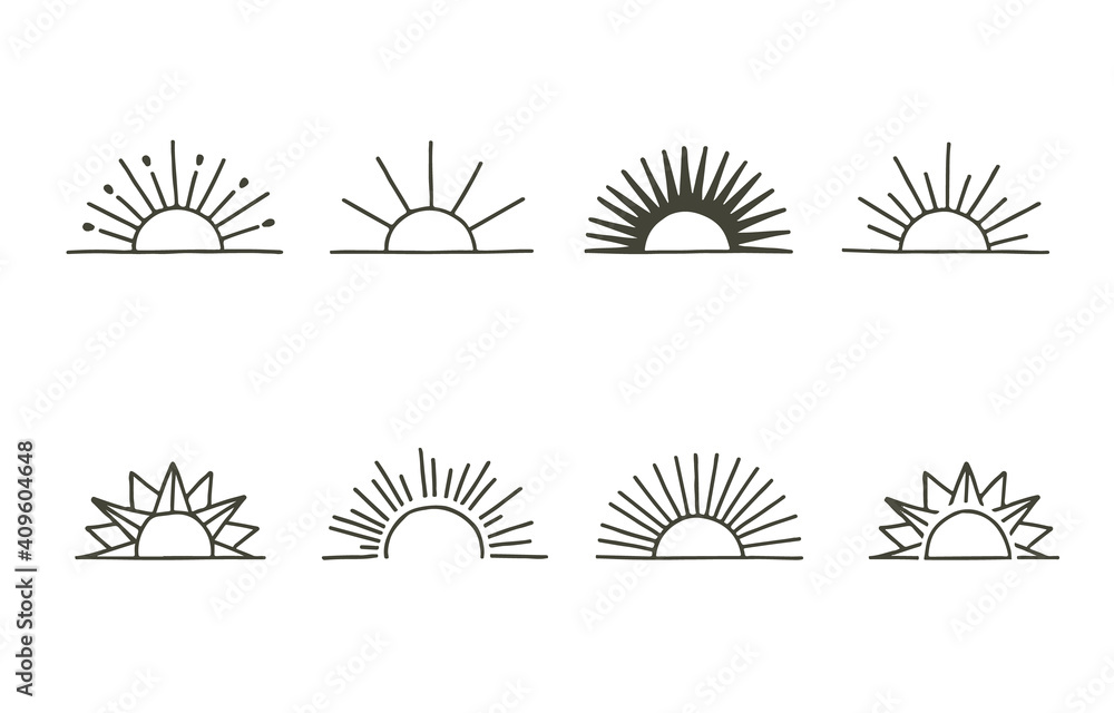 Collection of line design with sun.Editable vector illustration for website, sticker, tattoo,icon
