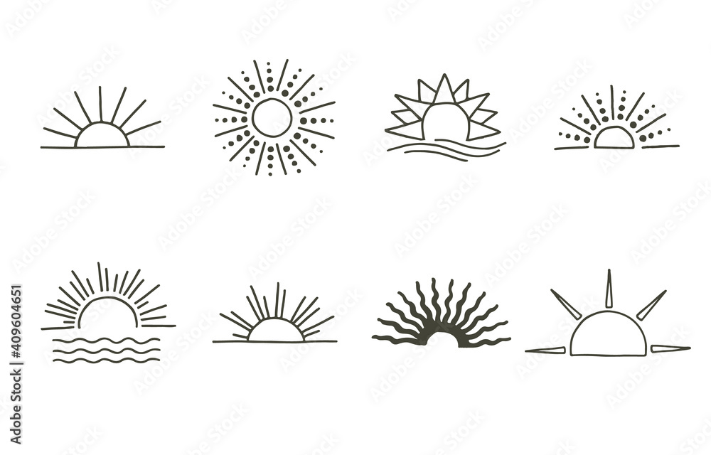 Premium Vector  Collection of line design with sun.editable