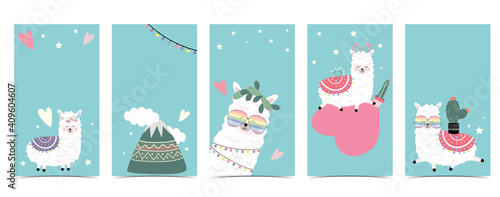 Collection of llama with cactus.Editable vector illustration for website, invitation,postcard and banner