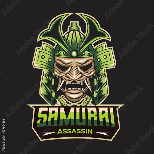 samurai mascot logo template. editable text, layer, and colors