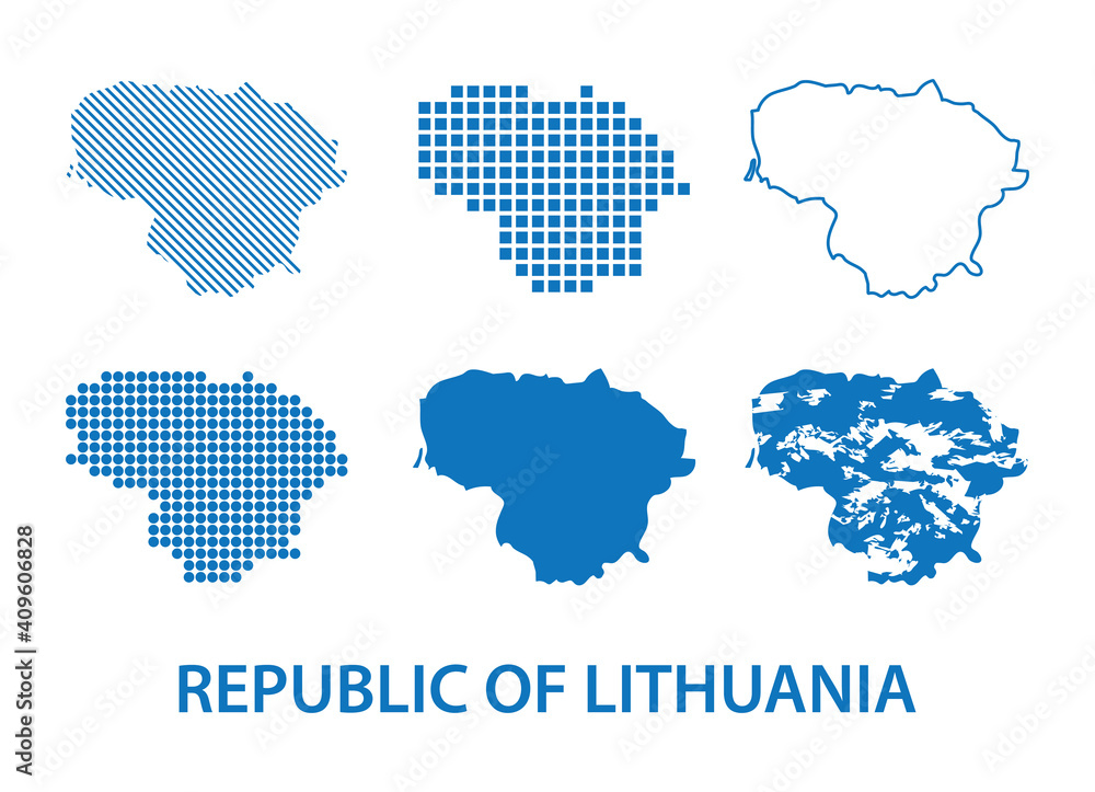 map of Republic of Lithuania - vector set of silhouettes in different patterns