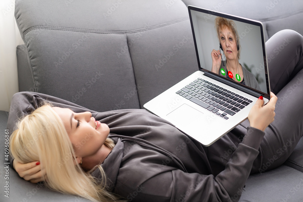 Fototapeta premium Video Conference Work Webinar Online At Home
