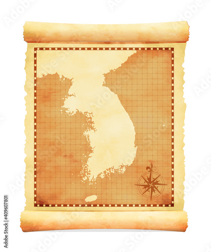 Fototapeta Naklejka Na Ścianę i Meble -  Old vintage South korea map vector illustration