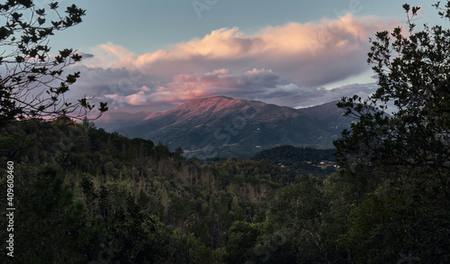 Sunset photographed from the town of Arenys de Munt, views of the Montseny mountain photo