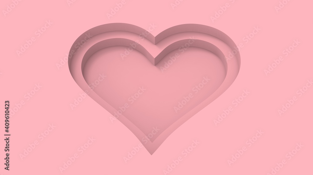 Heart shape carved on a pink background. 3d illustration.