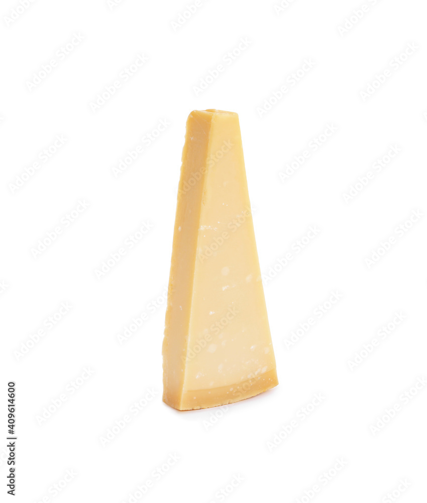 Piece of delicious parmesan cheese isolated on white Piece of delicious parmesan cheese isolated on white