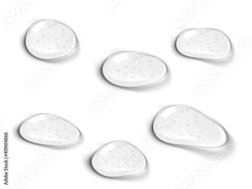 Clear Liquid Gel Drop With Bubbles On White Back