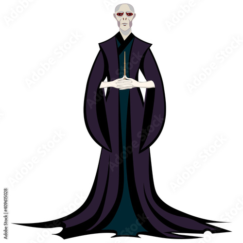 Obraz na plátně Black magic wizard with a magic wand. Vector illustration