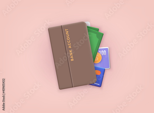 Bank account opening concept. Internet banking, online purchasing and transaction, electronic funds transfers. 3D Vector Illustrations.