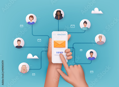 Running email campaign, email advertising, direct digital marketing. 3D Vector Illustrations.