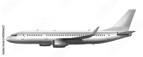 Blank Glossy White Airplane Or Airliner Side View