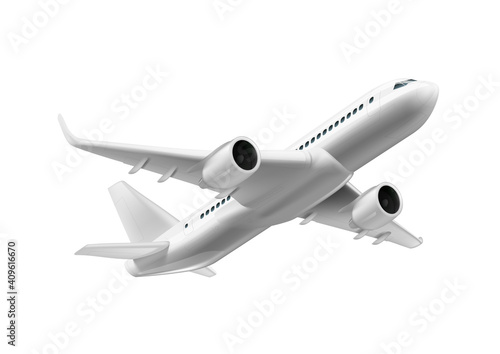 3D White Glossy Commercial Jet Airplane In The Sky