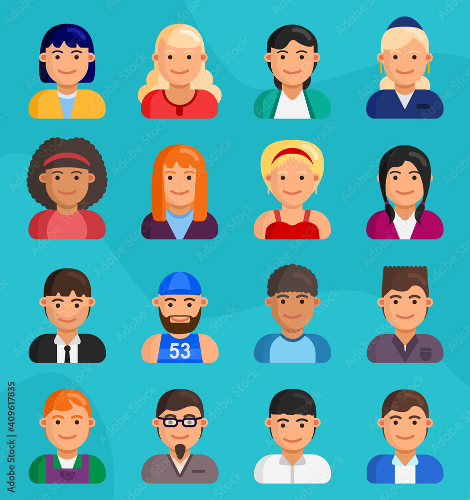 A group of young guys and girls in set collection for design. Vector illustration of flat design people characters. A group of young guys and girls in set collection for design. Vector illustration of flat design people characters.
