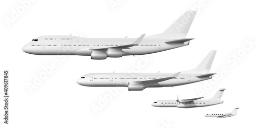 3D White Business Airliners Corporate Jet Set