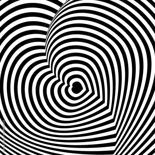 Optical art illusion of striped geometric black and white abstract surface. Vector illustration