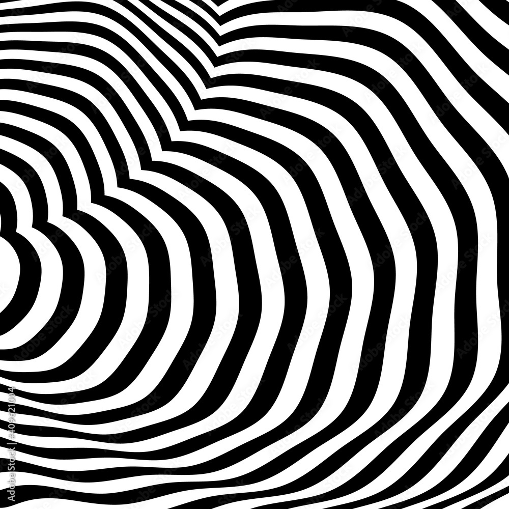 Black white line distortion illusion design. Geometric stripped pattern. Vector monochrome background. Black white line distortion illusion design. Geometric stripped pattern. Vector monochrome background.