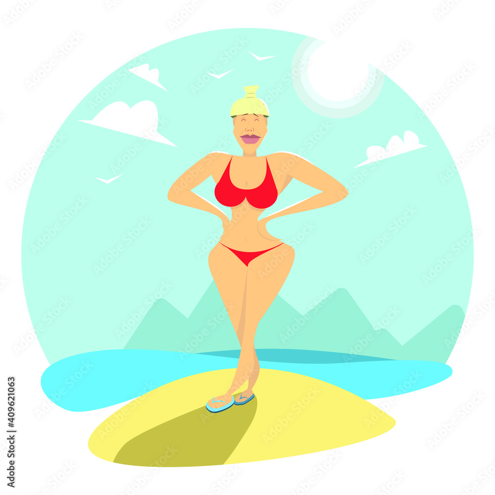 Woman on the beach on the island summer