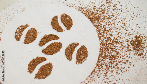 Photography instant coffee is strewed on a white background