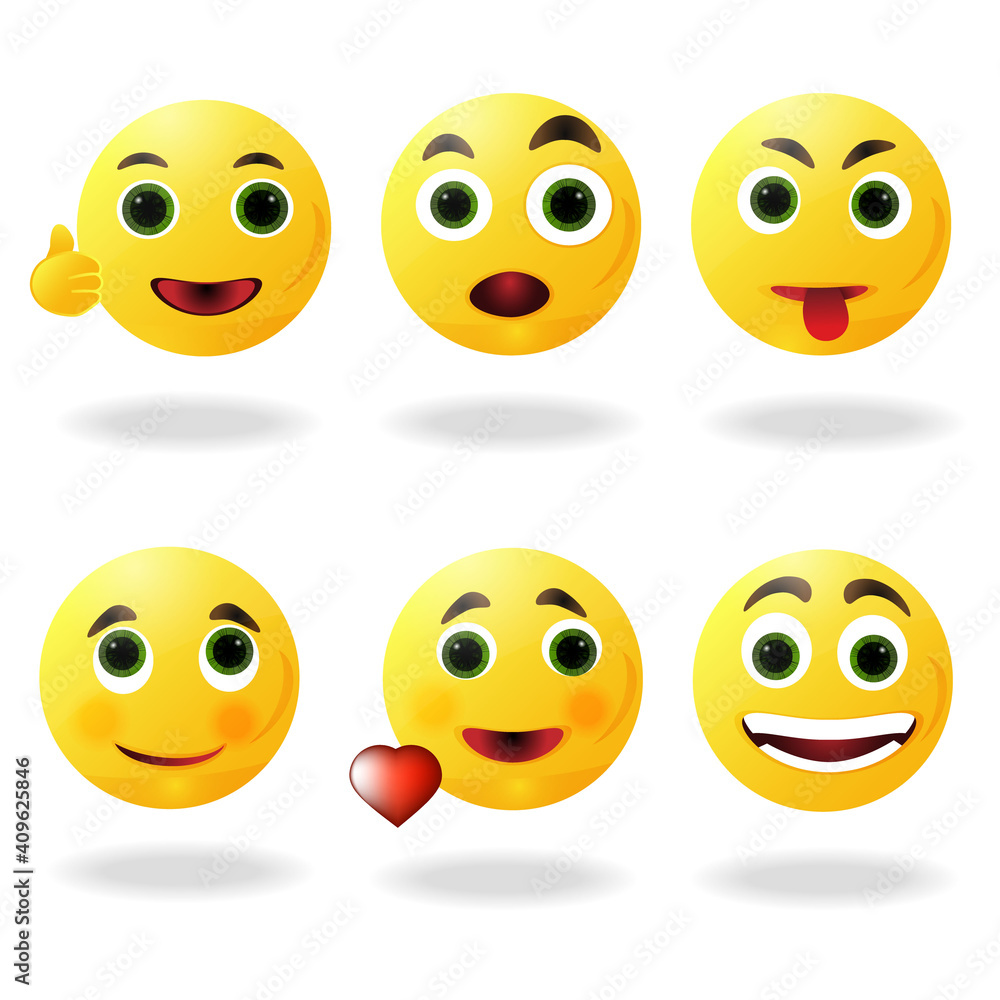 Vector set of smiles with realistic eyes. Collection. Vector set of smiles with realistic eyes. Collection.