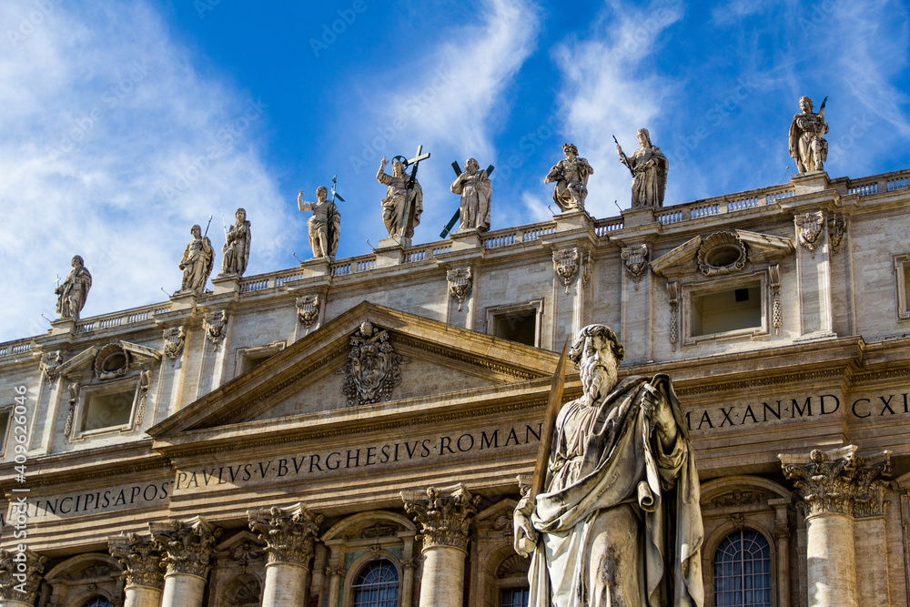 exterior sculpture in st. peter's basilica, the vatican, rome.