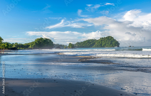 Manuel Antonio beatiful tropical beach with white sand and blue ocean. Paradise. National Park in Costa Rica, Central America.