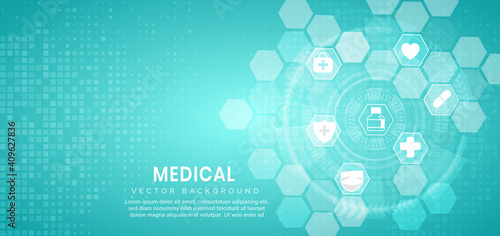 Abstract blue hexagon pattern background.Medical technology and science concept and health care icon pattern.