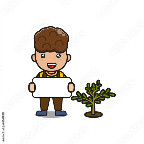 cute boy on arbor day, cute character vector eps 10 on white background