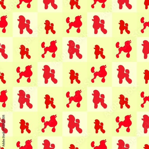 Dog endless pattern. Childish seamless ornate of soft pink and blue contour dogs design elements, page decoration. Stylized puppy poodle. Animal vector illustration of dogs. Endless texture can be