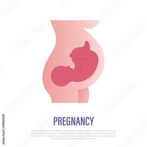Embryo in woman's belly. Gynecology, reproductive. Flat gradient icon. Vector illustration.