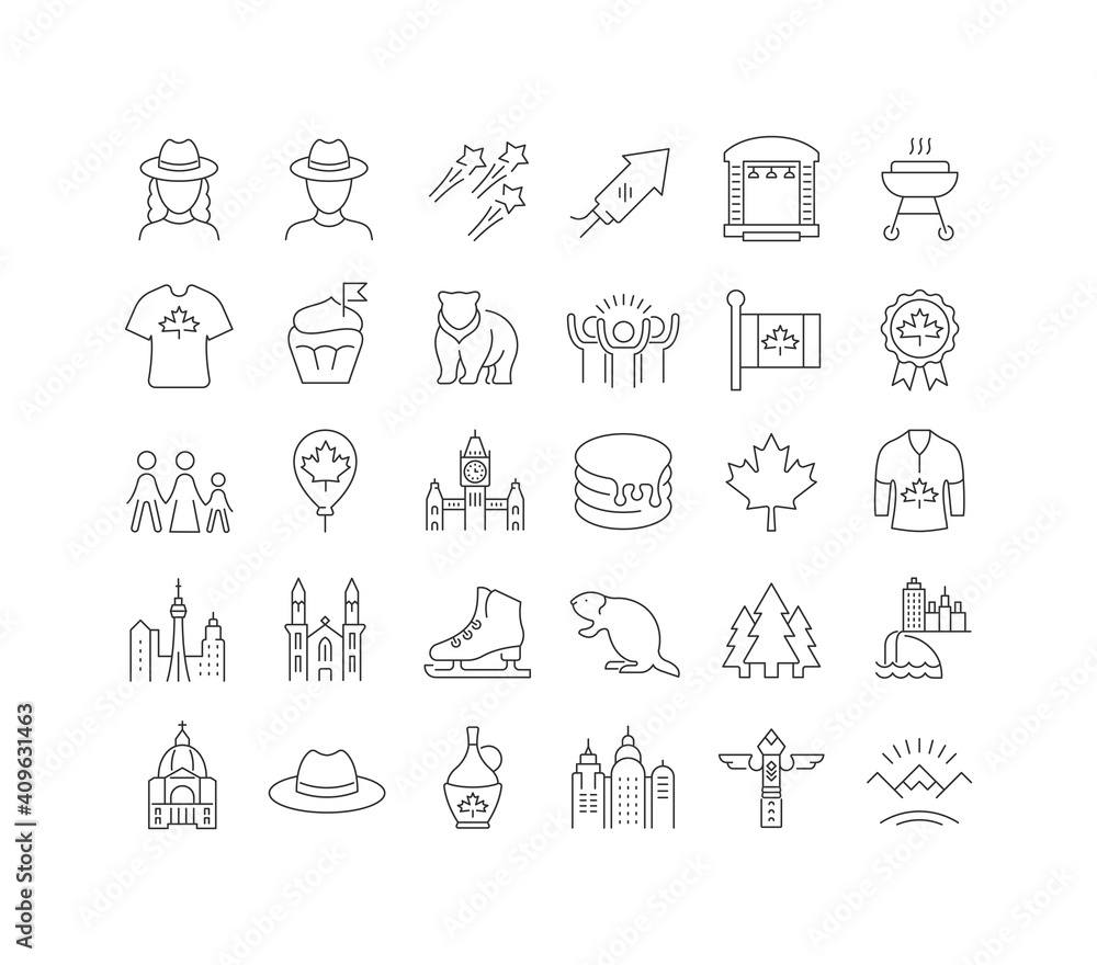 Fototapeta premium Set of linear icons of Canada Day