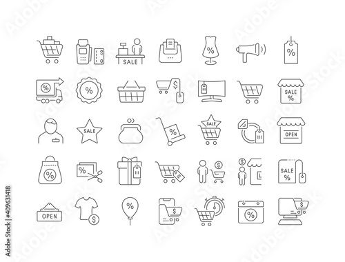 Set of linear icons of Black Friday